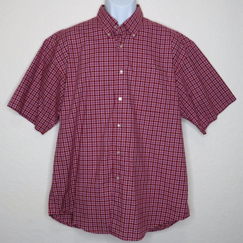 Haggar* Men's Short Sleeve Button Down Curved Hem Chest Pocket Shirt~ Size Large